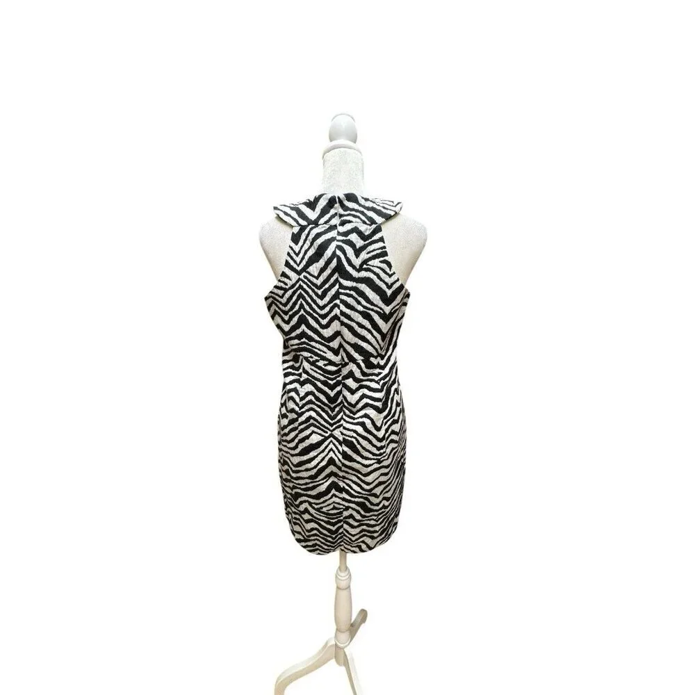 Michael Kors Zebra Print Halter Dress Size 8 Lined Cotton Blend